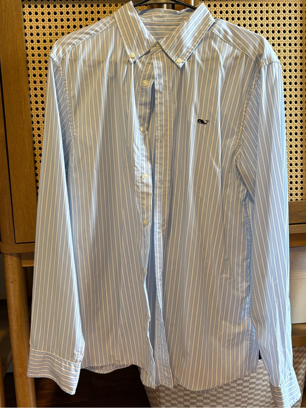 Vineyard Vines Light Blue & White Striped Button-Down Performance Shirt